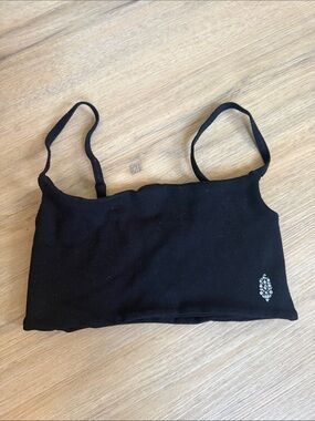 Free people Black Ribbed Cropped Cami with Embellished Detail
